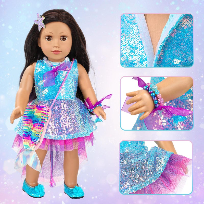 DONTNO American 18 Inch Doll Makeup Accessories and Mermaid Clothes Set Included 2 Pieces Clothes Mermaid Messenger Bag Starfish Hairpin Lipstick Necklace Bracelet Eye Shadow and Sticker(NO Doll and Shoes) - Image 4